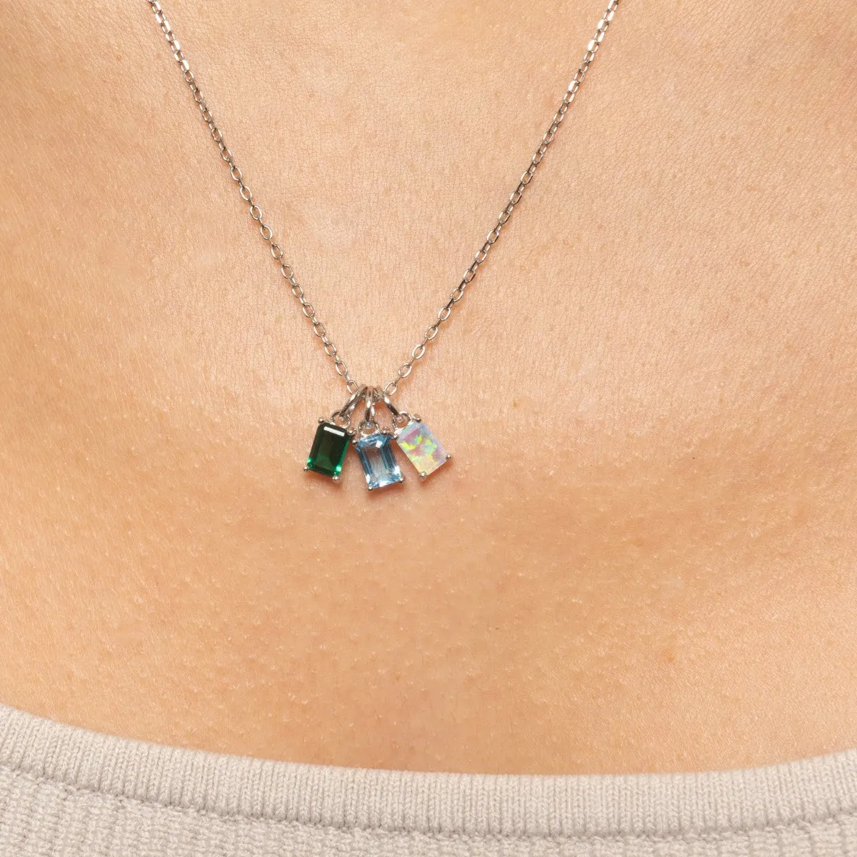 Three Birthstone Silver Necklace