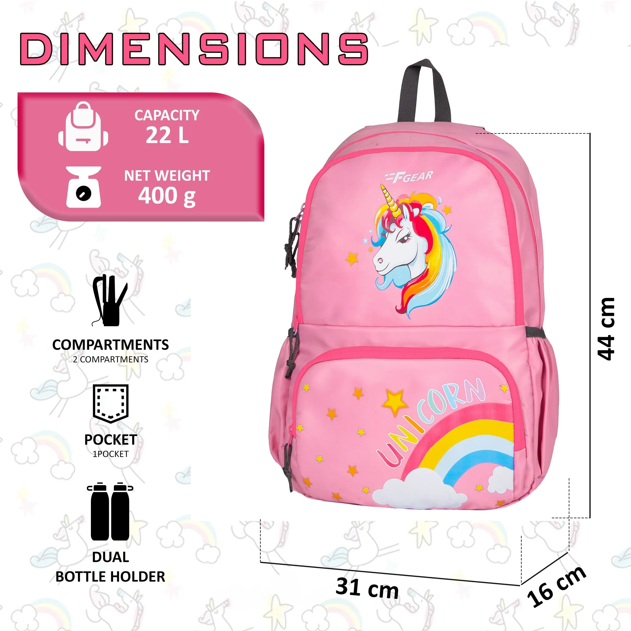 Unicorn 22L Pink Kids Backpack