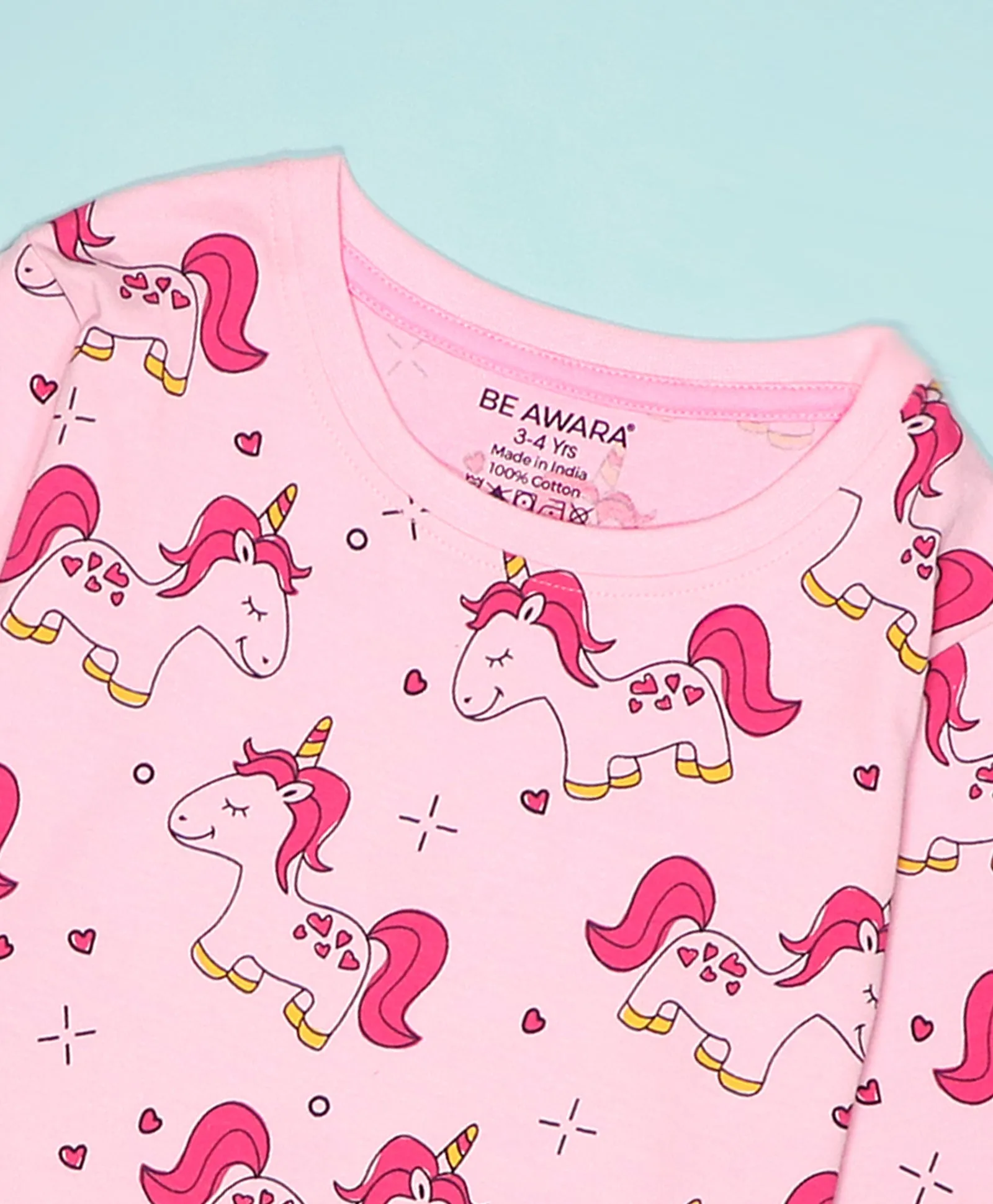 Unicorn Pattern Full Sleeves T-Shirt & Pajama Set