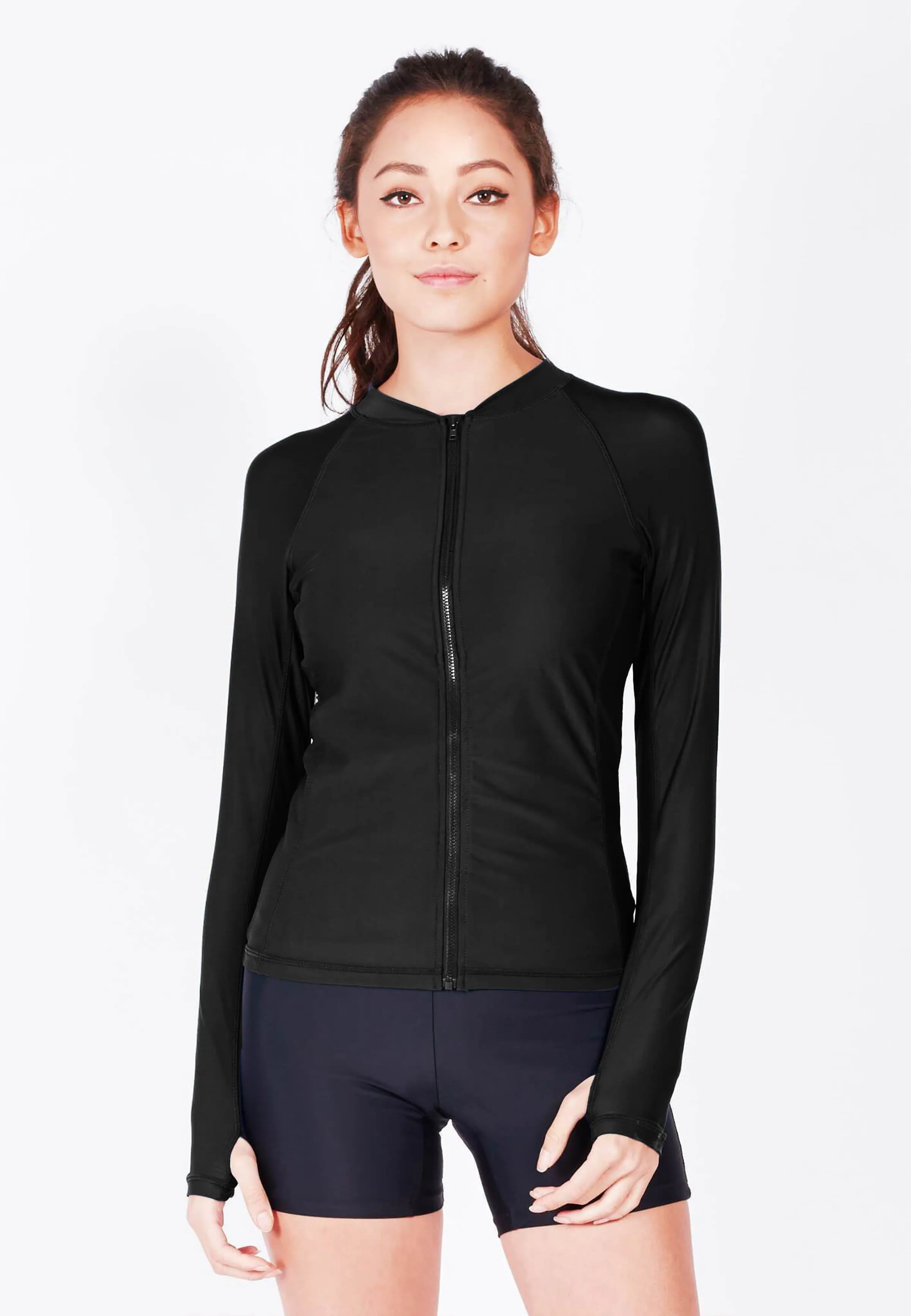 UPF50  Zip Front Long Sleeve Rashguard (Black) | XS - 4XL