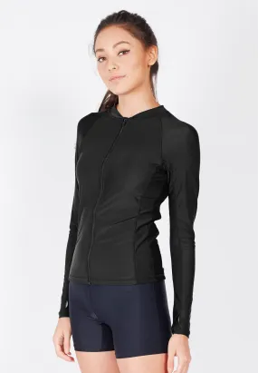 UPF50  Zip Front Long Sleeve Rashguard (Black) | XS - 4XL