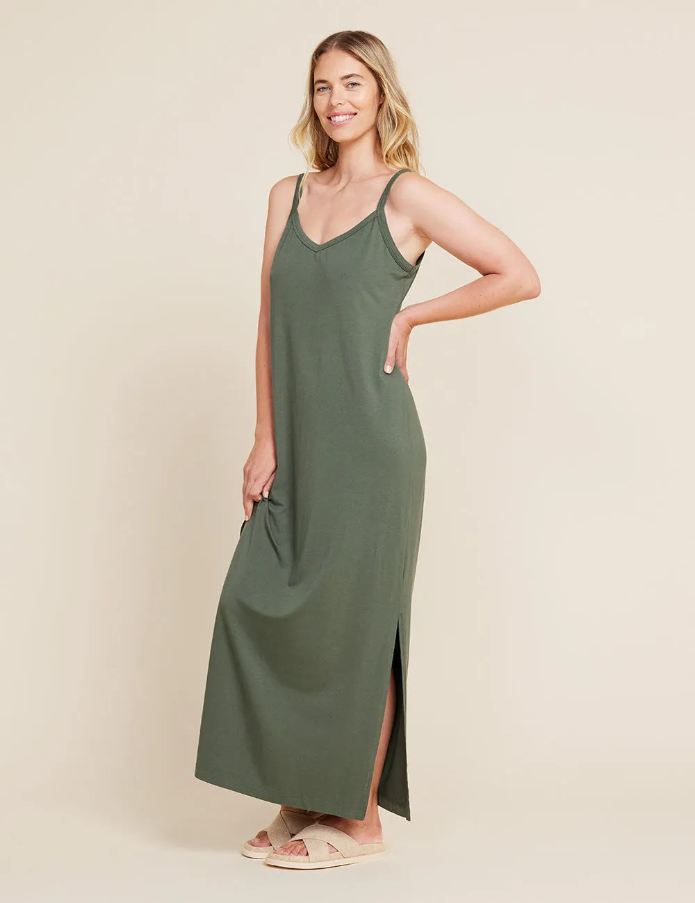 V-Neck Slip Dress - Moss