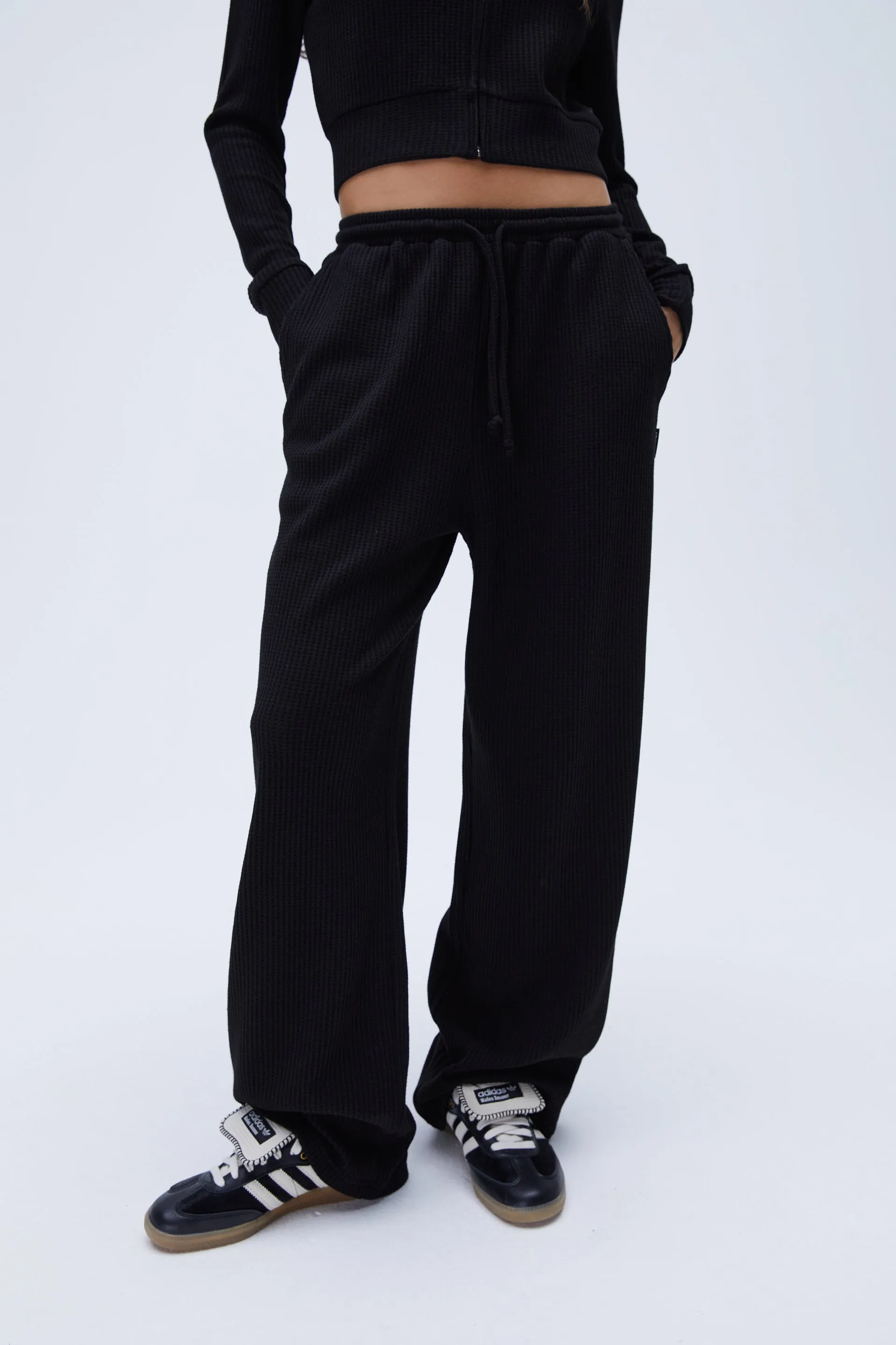 Waffle Straight Leg Lounge Pants - Black