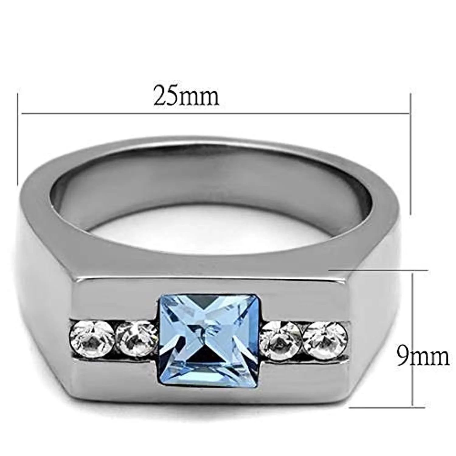 WildKlass Stainless Steel Ring High Polished Men Top Grade Crystal Aquamarine