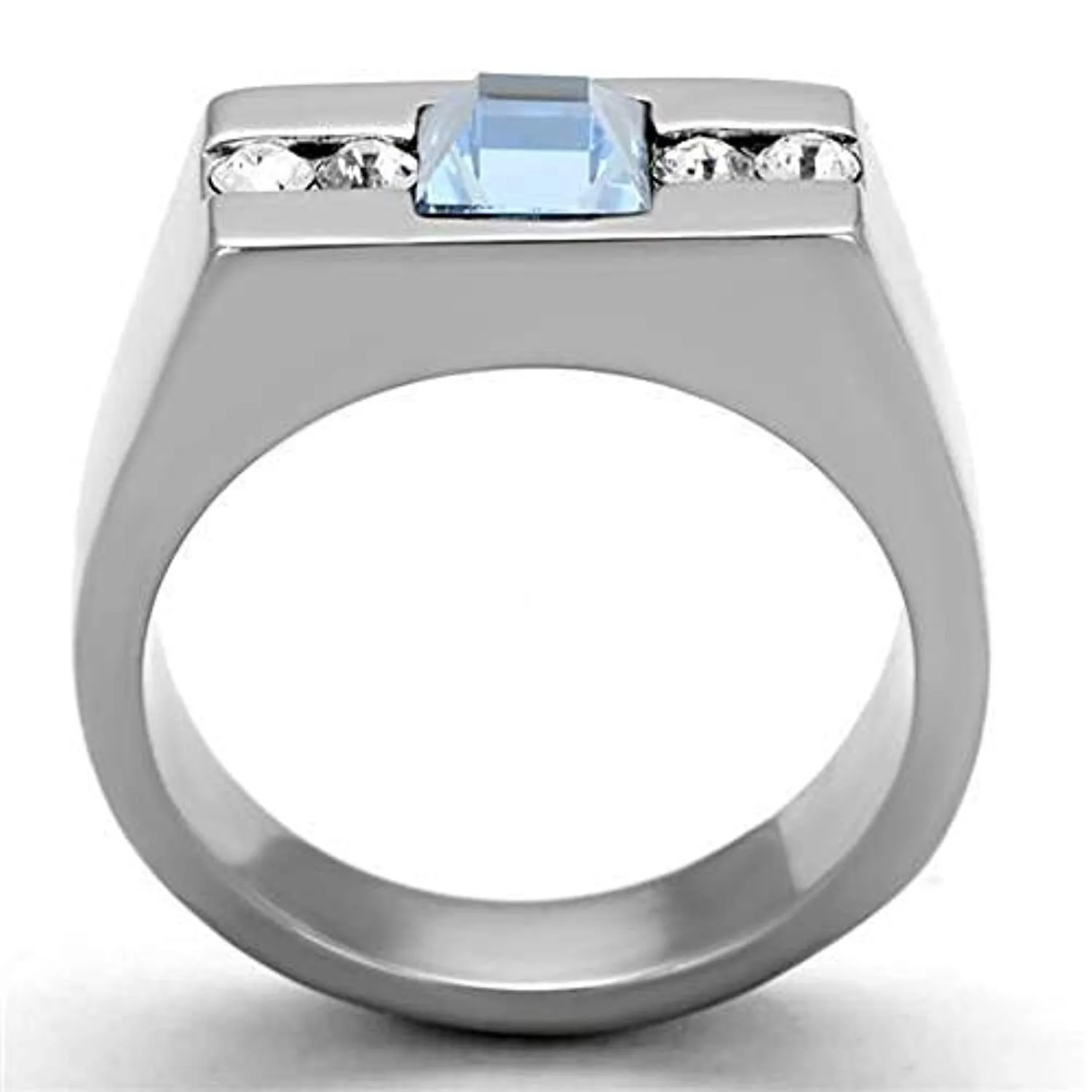 WildKlass Stainless Steel Ring High Polished Men Top Grade Crystal Aquamarine