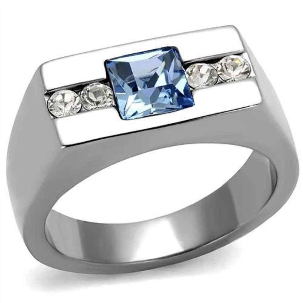 WildKlass Stainless Steel Ring High Polished Men Top Grade Crystal Aquamarine