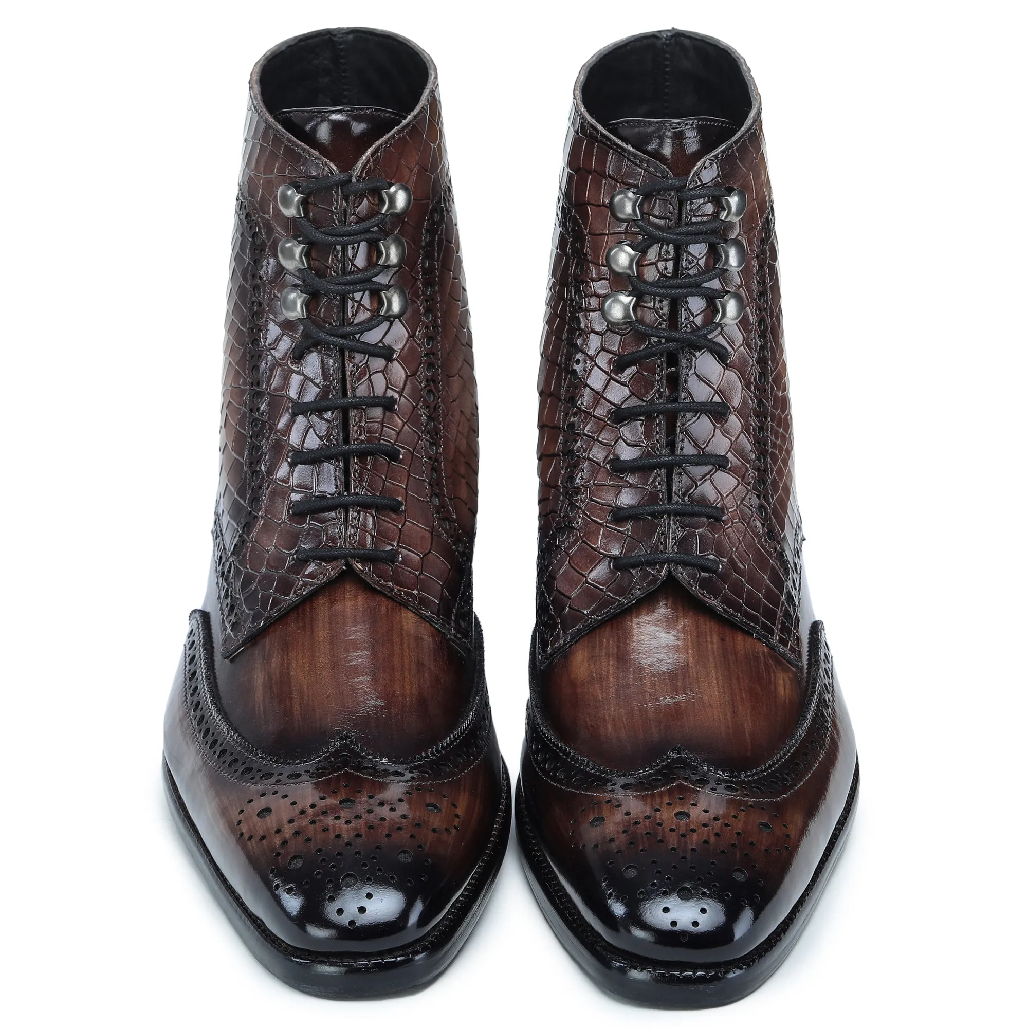 Wingtip Lace Up Boots- Croc Brown