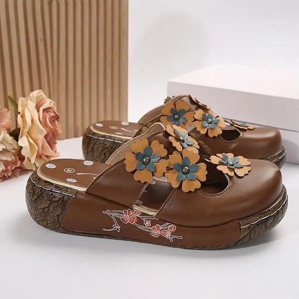 Women's 3D Flower Retro Wedge Slippers 43646968S