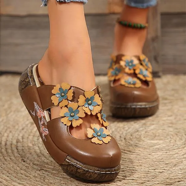 Women's 3D Flower Retro Wedge Slippers 43646968S