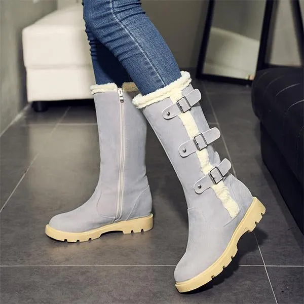 Women's Casual Buckle Flat Plush Snow Boots 89879730S