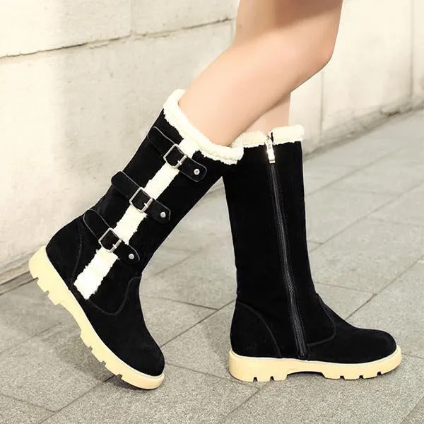 Women's Casual Buckle Flat Plush Snow Boots 89879730S