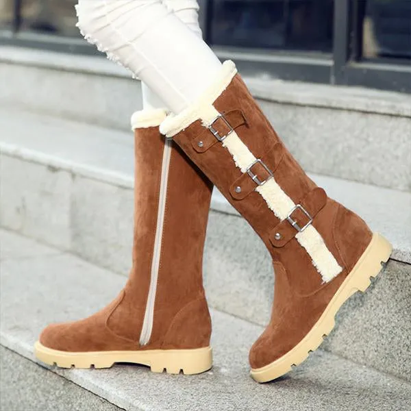 Women's Casual Buckle Flat Plush Snow Boots 89879730S