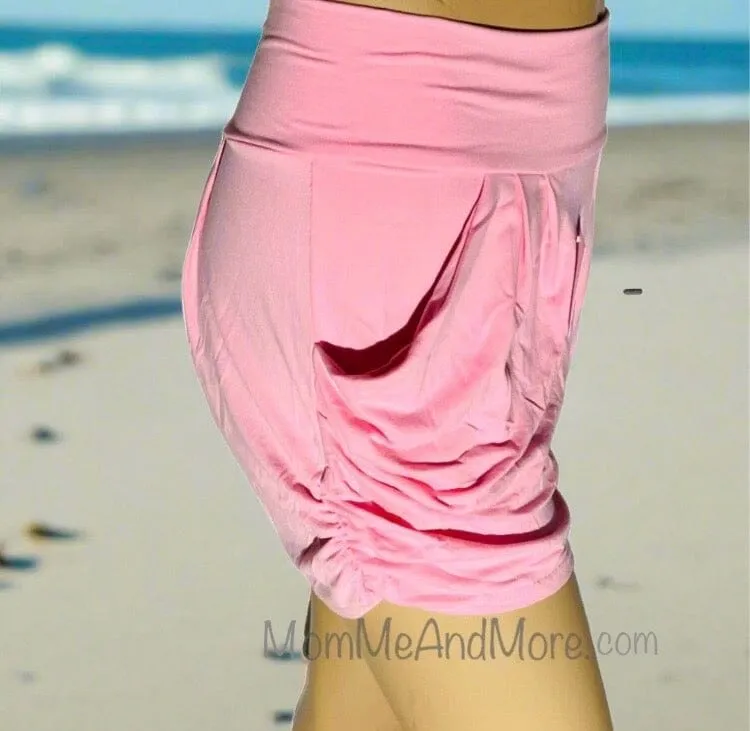 Womens Pink Harem Shorts, Pocket Shorts, Sizes S/M/L/XL, Solid Light Pink