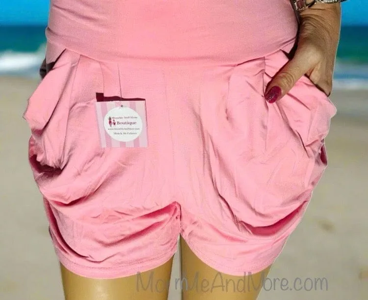 Womens Pink Harem Shorts, Pocket Shorts, Sizes S/M/L/XL, Solid Light Pink