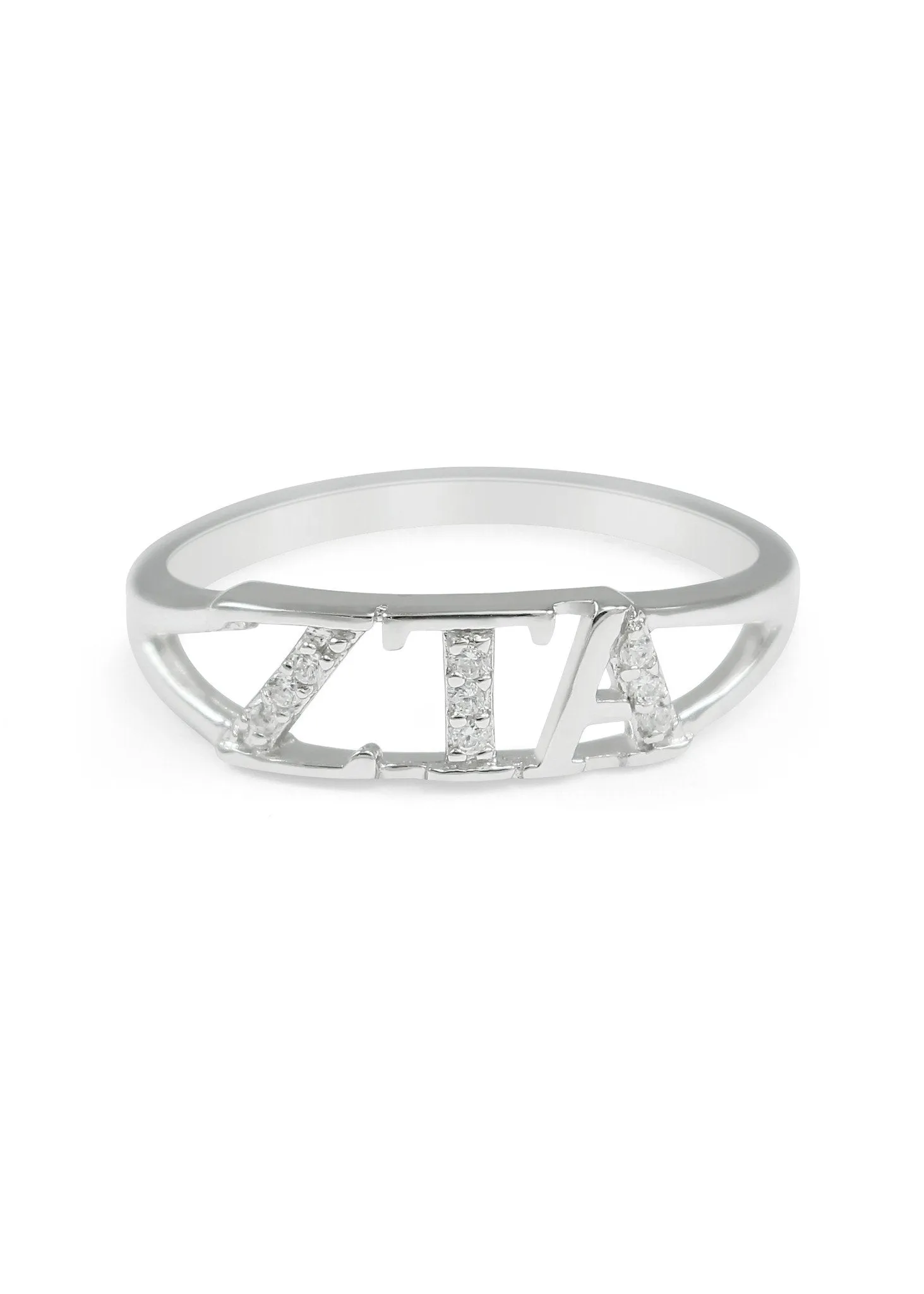 Zeta Tau Alpha Sterling Silver Ring with simulated diamonds