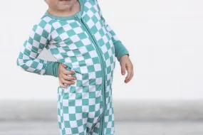 ZIP ROMPER - Sage Check